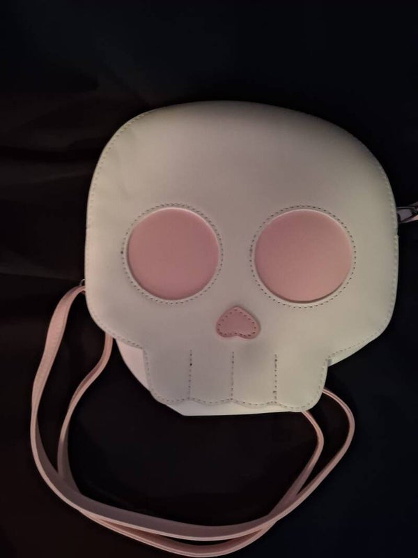 skullvormige handtas, wit/roze