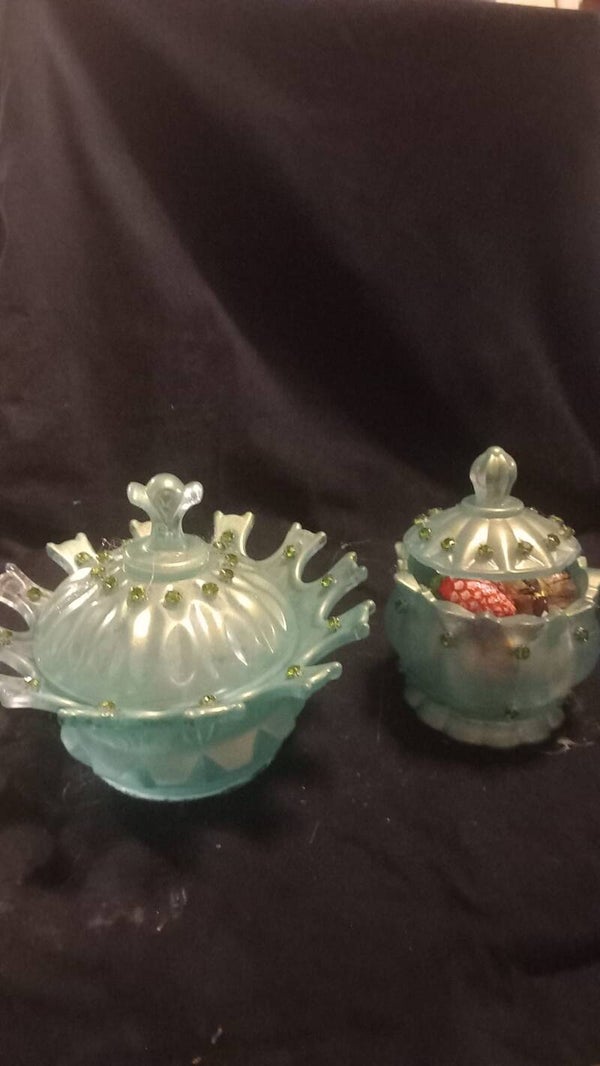 set van decoratieve snoeppotjes, groen/goud