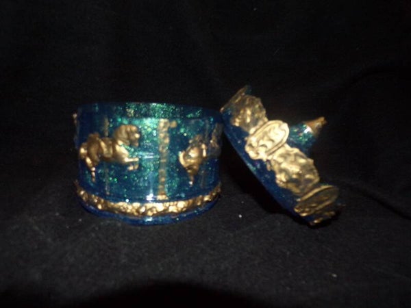 paardemolen potje, kameleon teal/goud