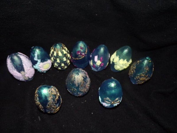 set van 10 paaseieren teal en handgeschilderd