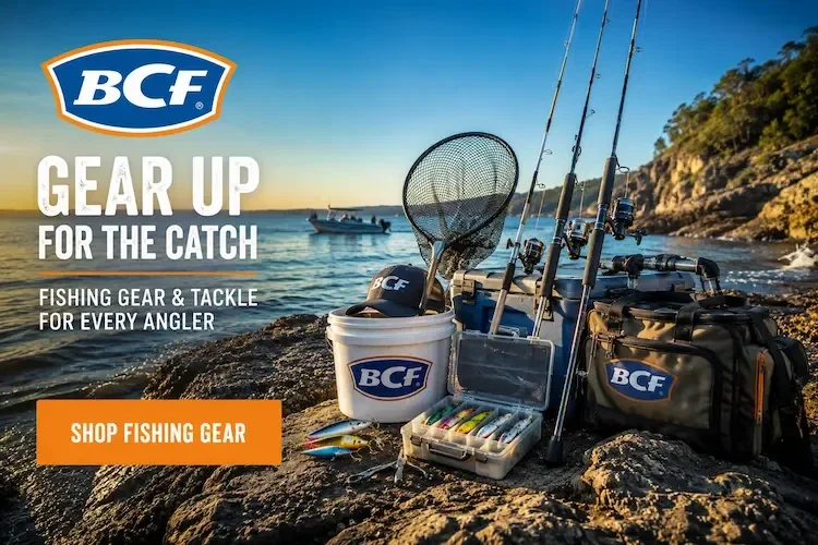 BCF fishing gear and tackle for Australian anglers, including rods, reels, and essential equipment for shore, boat, and kayak fishing adventures.