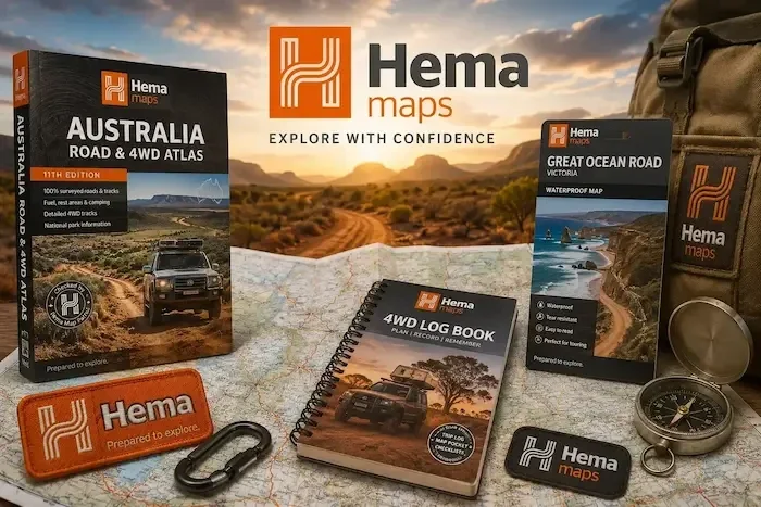 hema Maps Australian road and 4WD atlases, log books, and navigation guides, essential for off-road touring and exploring the Australian outback with confidence.