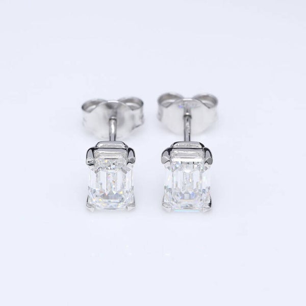 2 x 1 crt Emerald Diamond Earrings. 18crt White Gold.