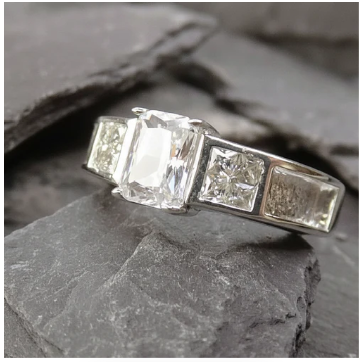 Silver 3 Stone CZ Ring With Shoulders For Resin