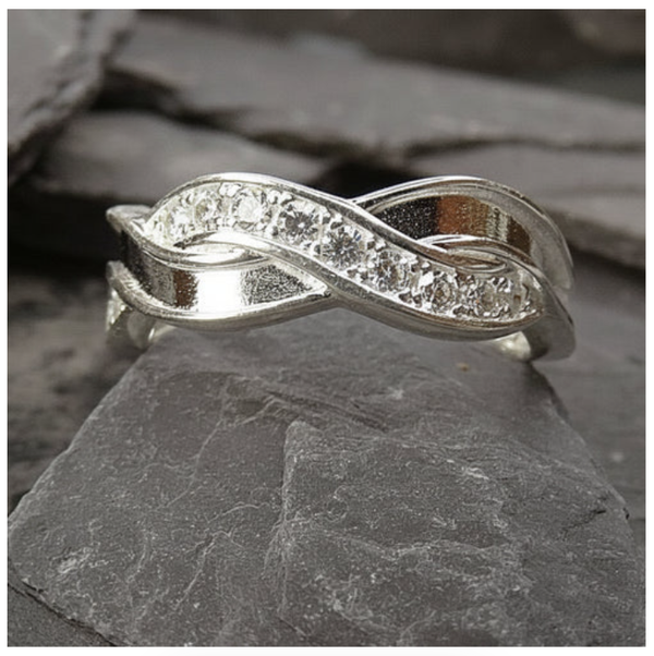 Solid Silver Entwinned CZ Ring