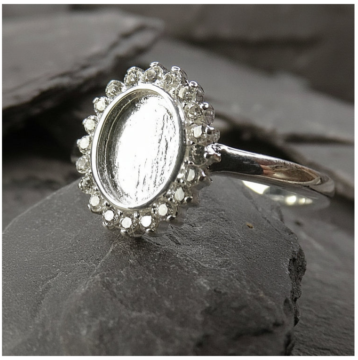 Solid Silver Ring with Halo CZ Surround