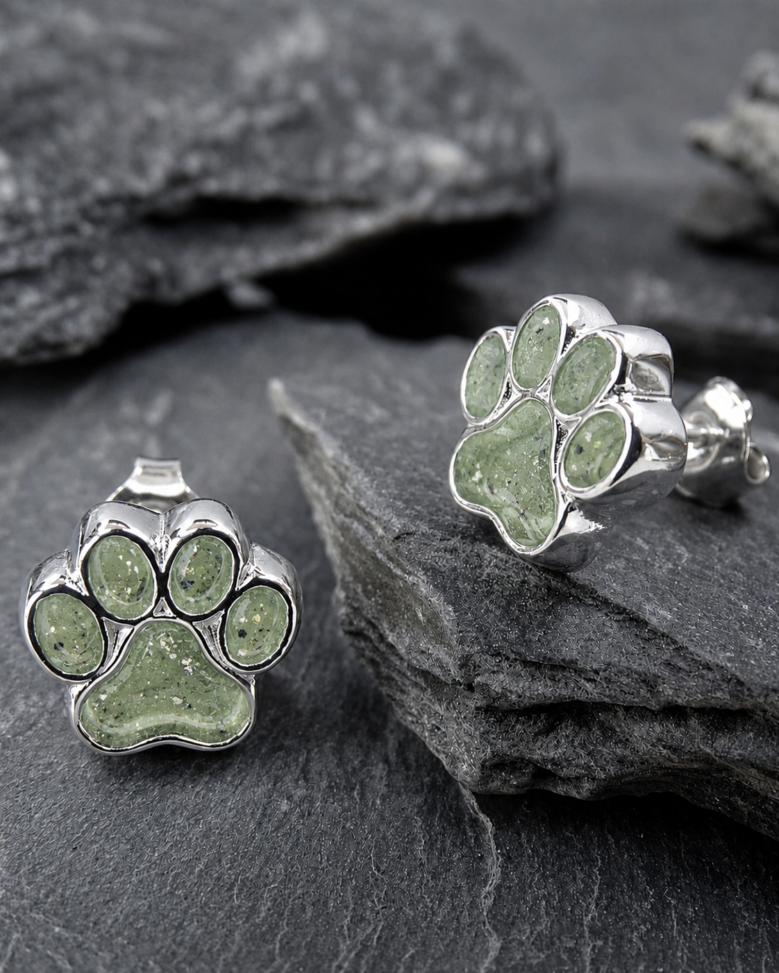 Solid Silver Dog Paw Print Stud Earrings