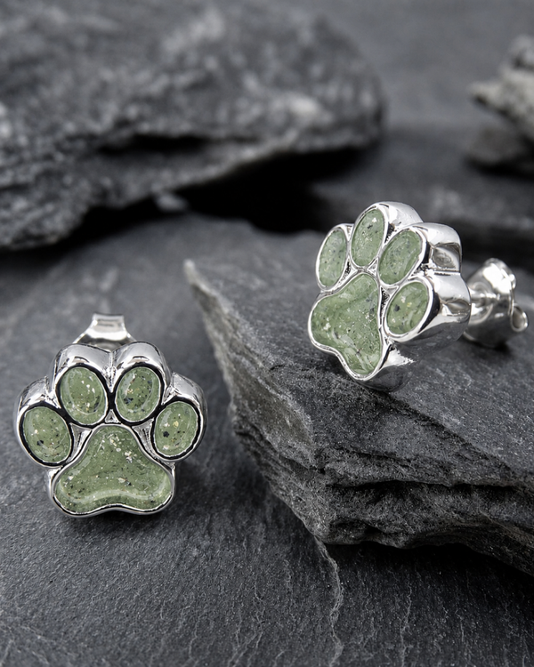 Solid Silver Dog Paw Print Stud Earrings