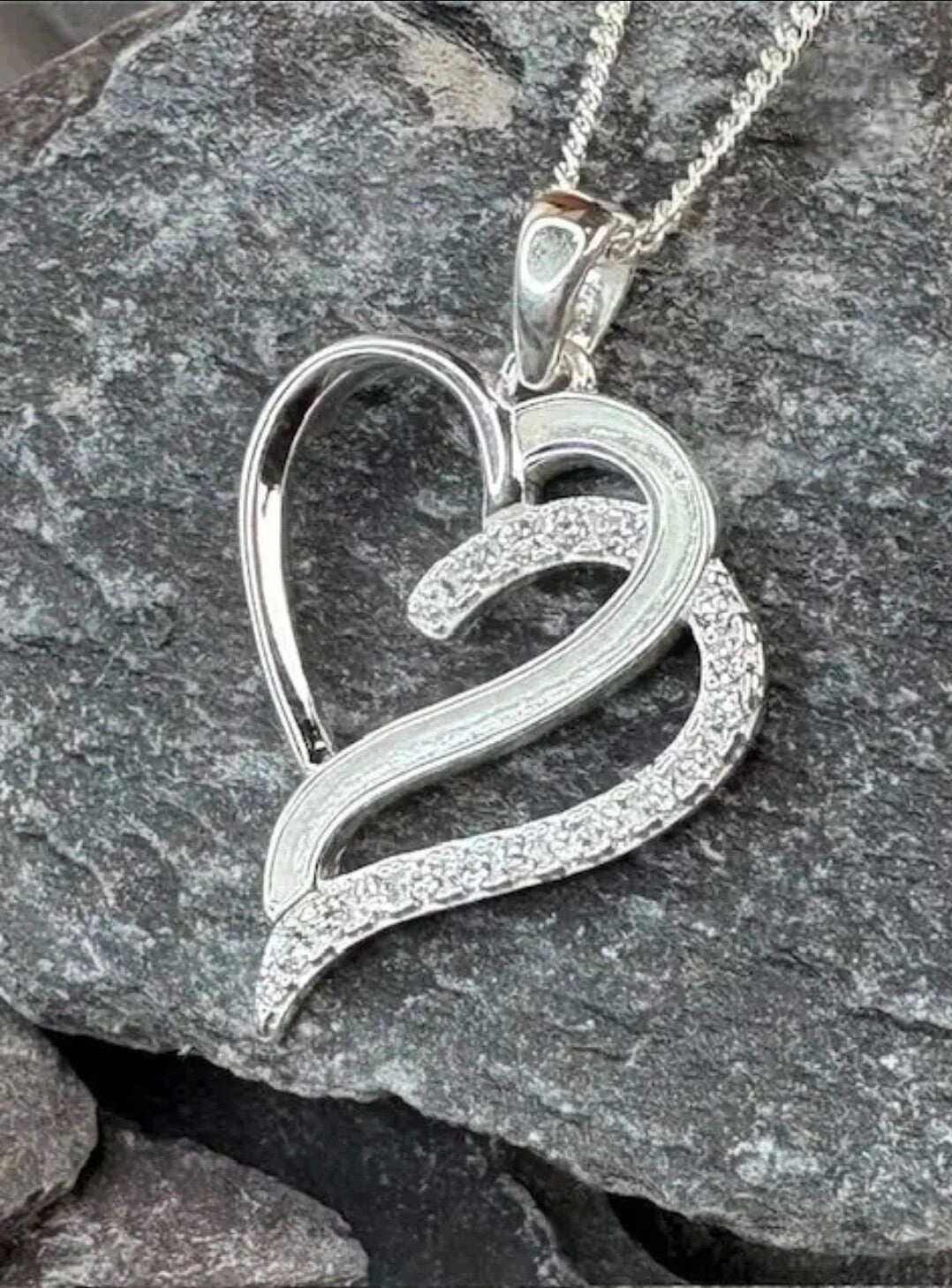 Stunning Silver Double Heart Memorial Pendant