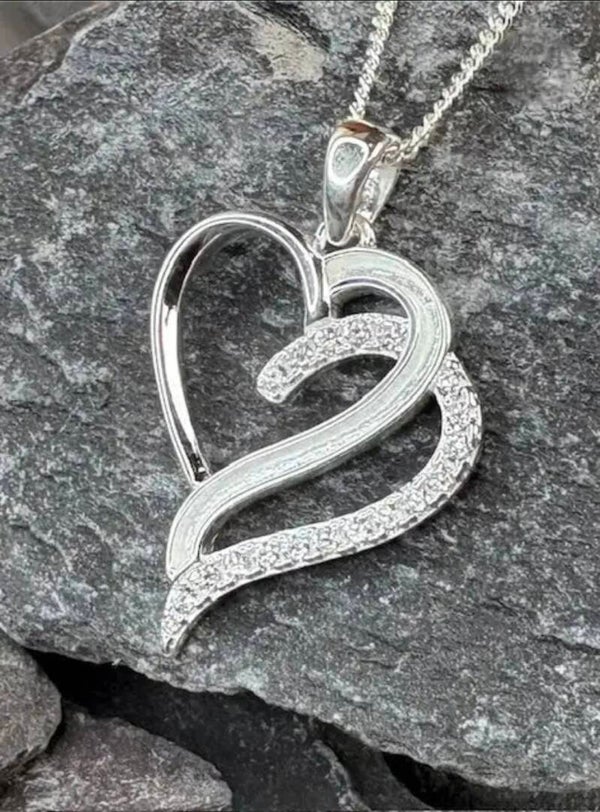 Stunning Silver Double Heart Memorial Pendant