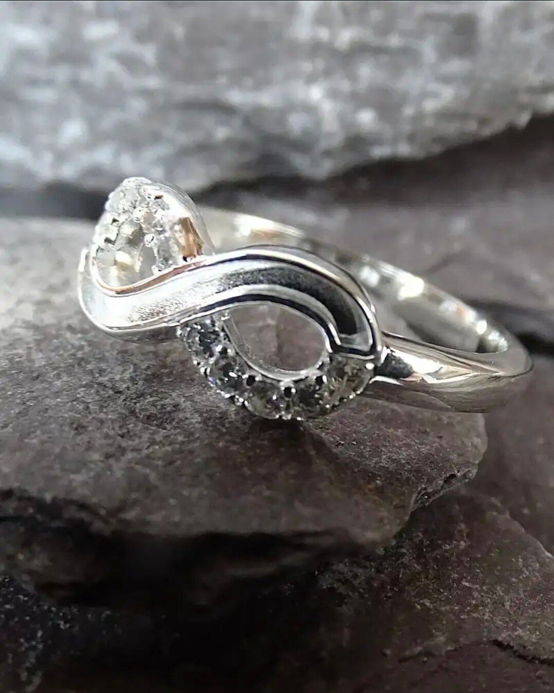 Womans Solid Silver CZ Infinity Ring