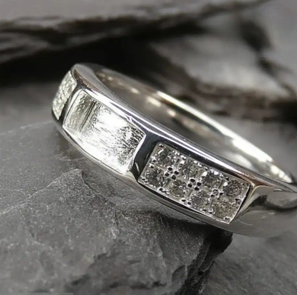 Silver Band Ring With Channel Resin Ready and Sparking CZ stones