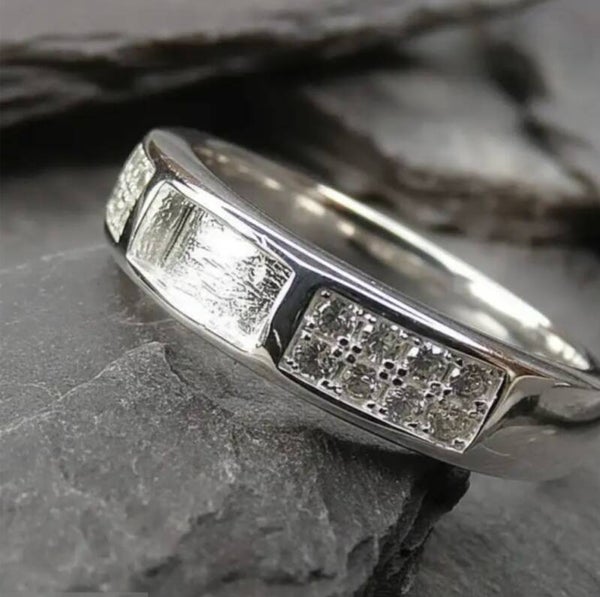 Silver Band Ring With Channel Resin Ready and Sparking CZ stones