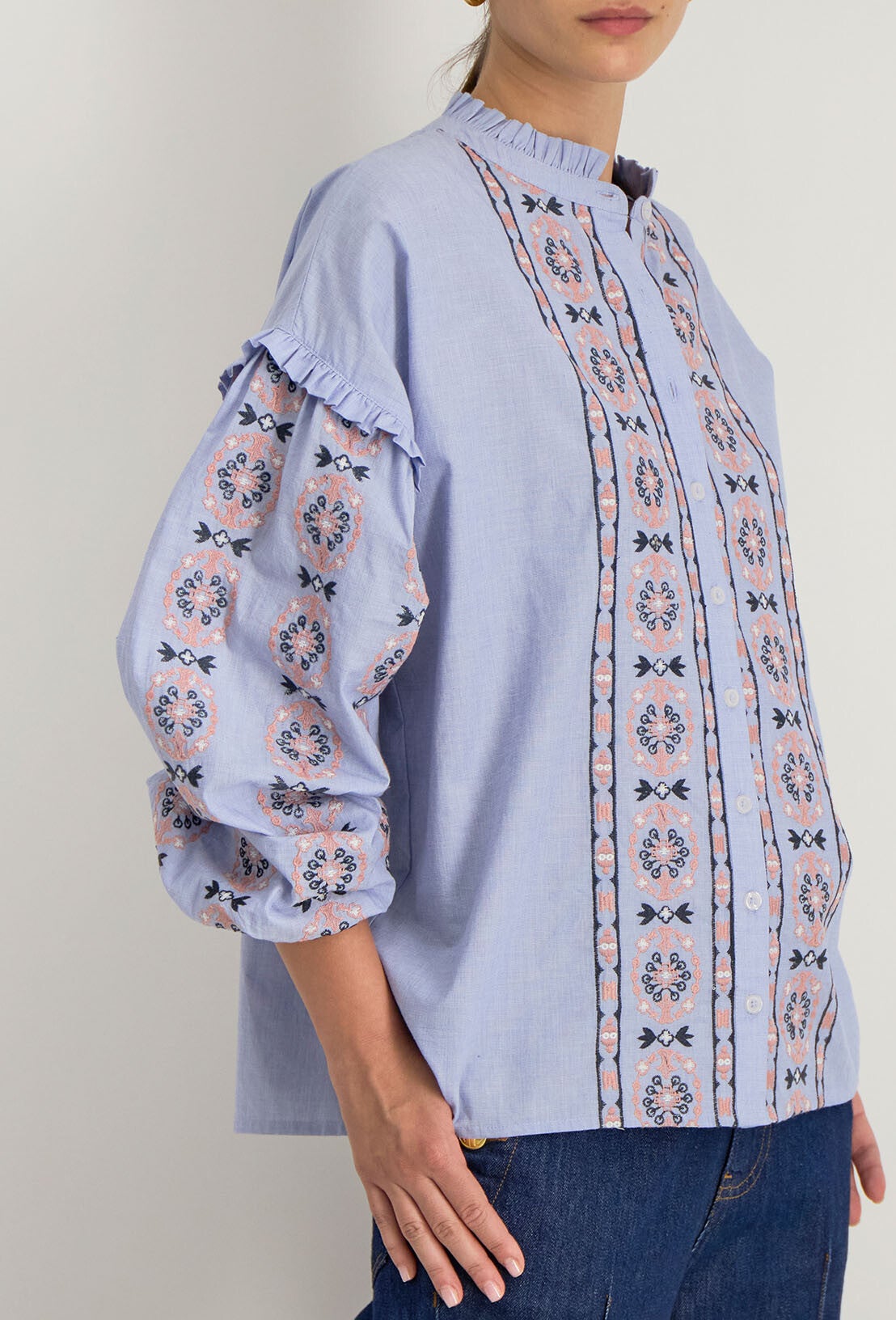 Blouse jeans blauw/roze Stella Forest Isely
