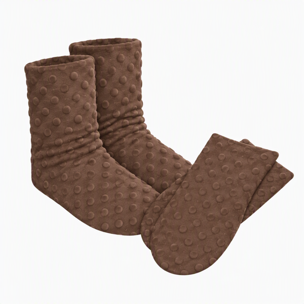 Brown - Women's Spa Booties/Mittens Set