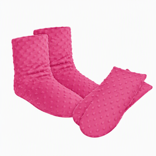 Hot Pink - Women's Spa Booties/Mittens Set