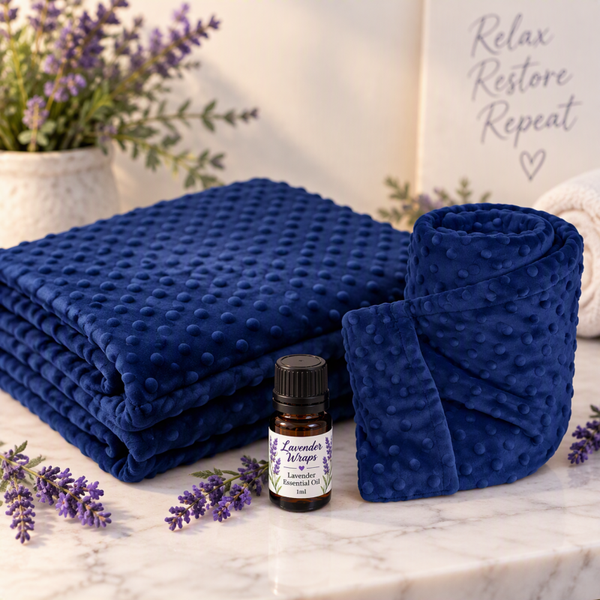 Midnight Blue - Spa Blanket & Super Heat Wraps & Essential Oil Gift Set