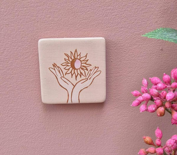 Keramiek tegel mini- Sun hands