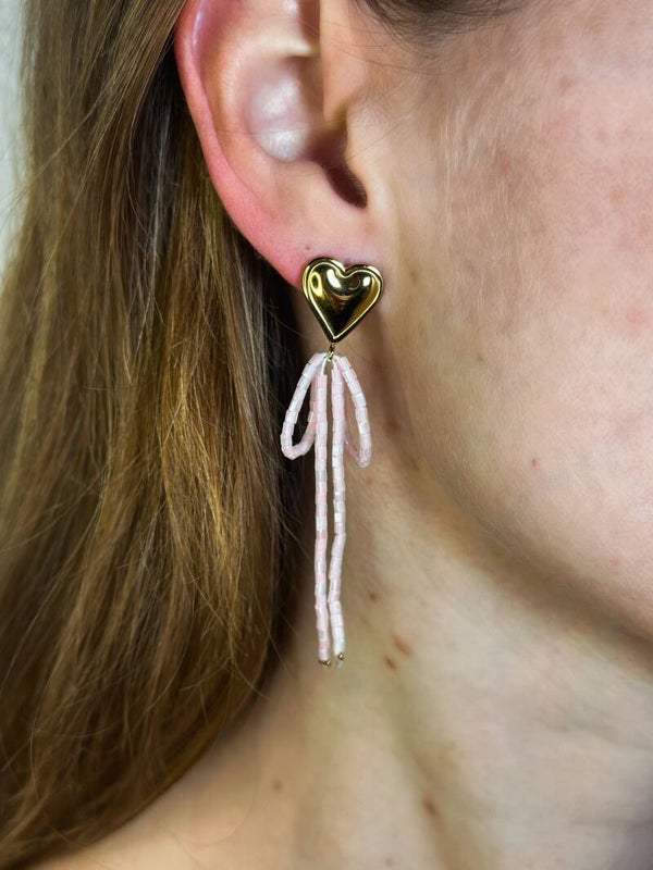 Oorbellen bow to my heart - Wit goud