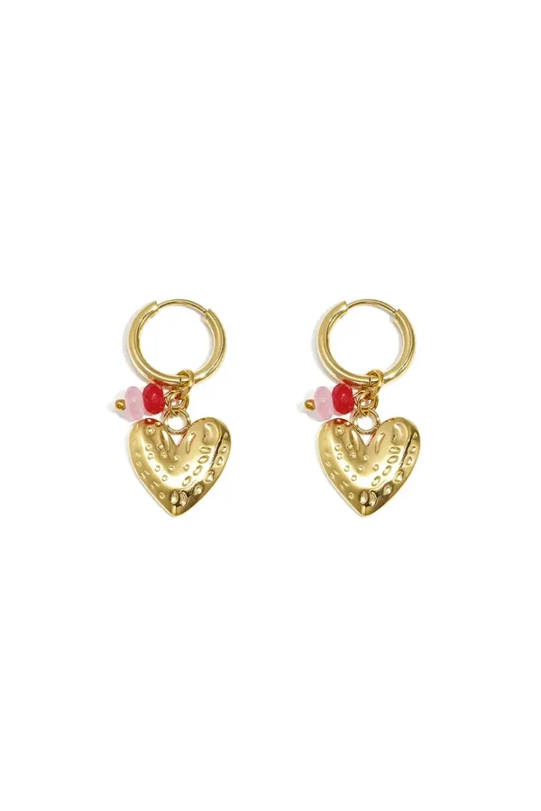 Earrings with heart and beads