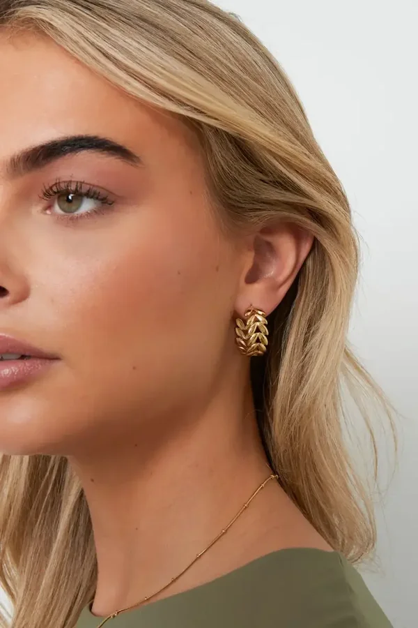 Stainless Steel Hoop Earrings Leaf