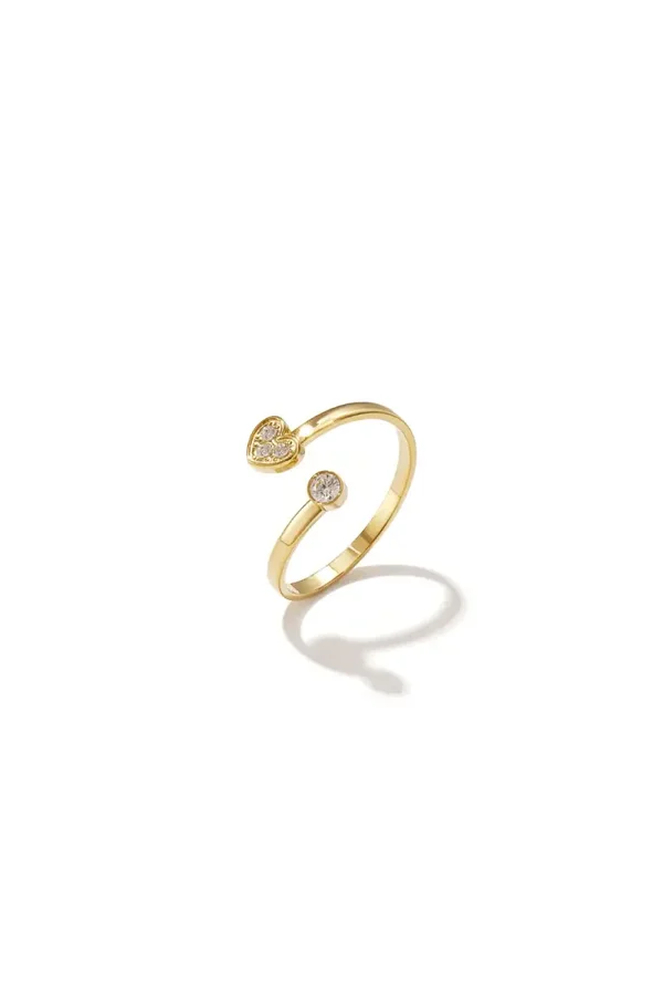 Minimalist adjustable ring with stones and heart