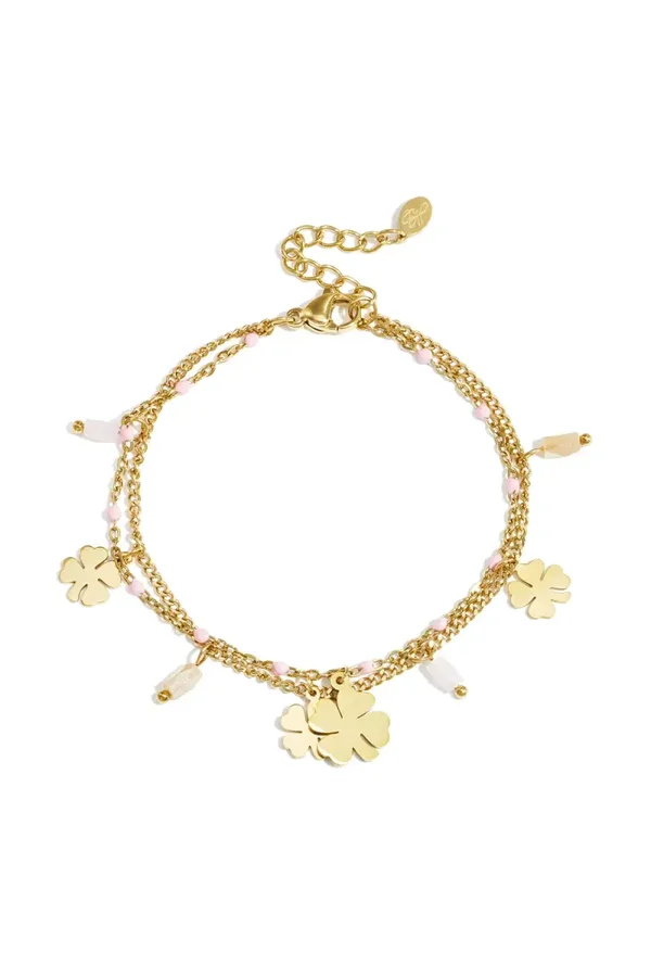 Bracelet With Clover And Bead Charms