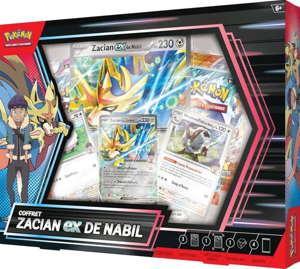 Coffret Pokémon Zacian EX de Nabil – 4 Boosters Officiels + 3 Cartes Promo