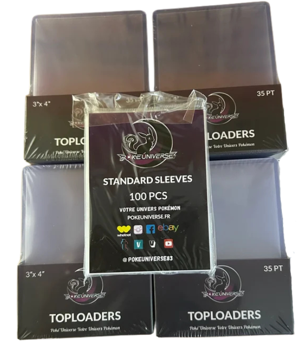 Pack Protection Pokéuniverse – 100 Toploaders + 100 Sleeves