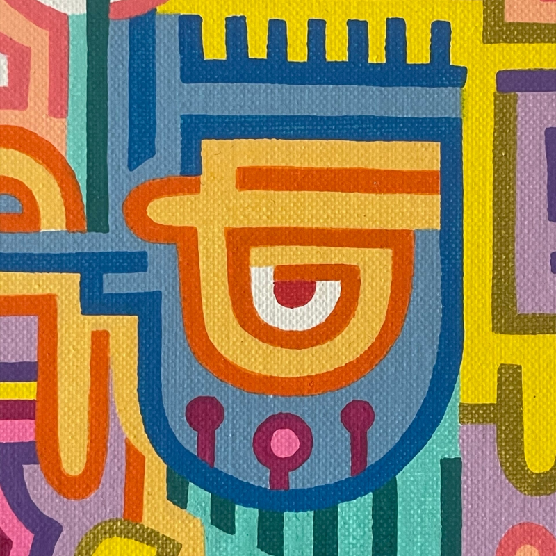 kunstwerk van kunstenaar Antwan Hoedemakers, kleurrijk werk in doodle-art stijl