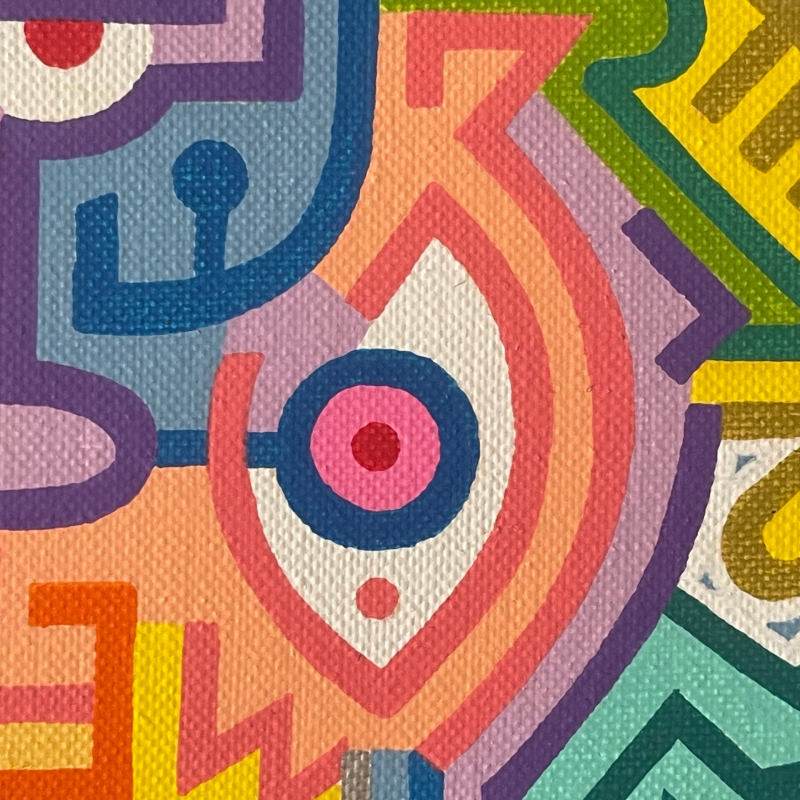 kunstwerk van kunstenaar Antwan Hoedemakers, kleurrijk werk in doodle-art stijl