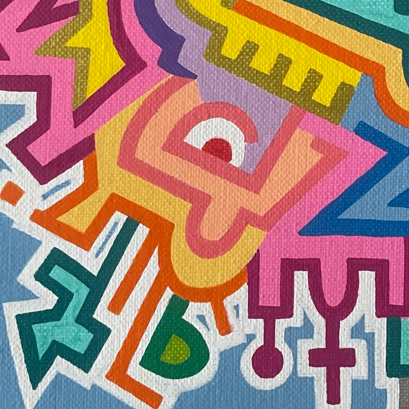 kunstwerk van kunstenaar Antwan Hoedemakers, kleurrijk werk in doodle-art stijl