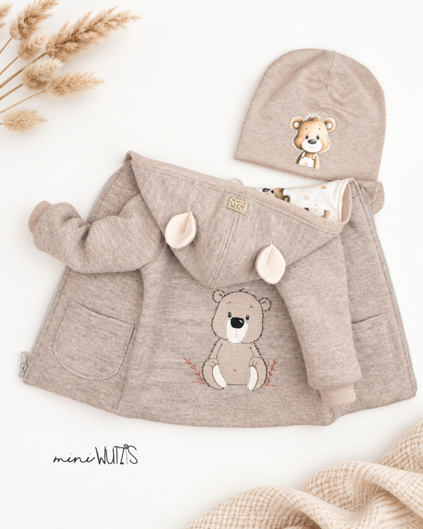 Walkjacke "Bärchenliebe" Gr. 80-86 mit Beanie
