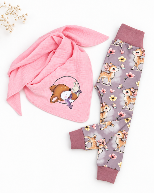 Wunschanfertigung – Musselintuch & Leggings „Rehzauber“ 🌸🦌