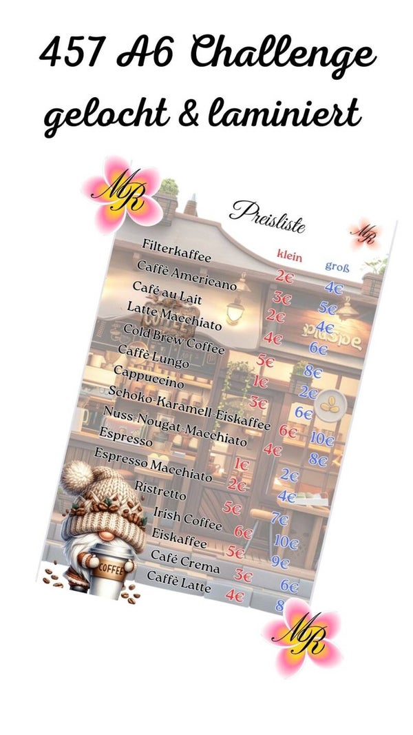 A6 Challenge 457 Kaffee Preisliste abstreichen
