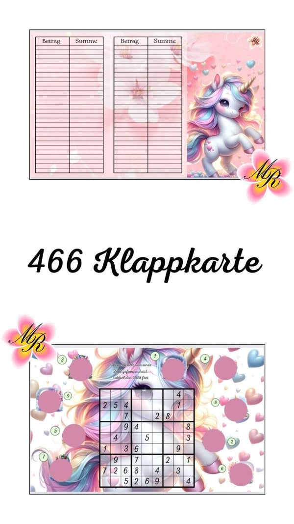 Klappkarte 466 Einhorn Bingo