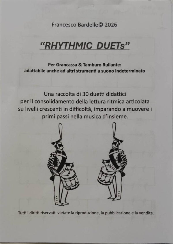 "RHYTHMIC DUETS" - manoscritto di 11 piccoli studi per rullante e grancassa adattabili anche ad altri strumenti a percussione