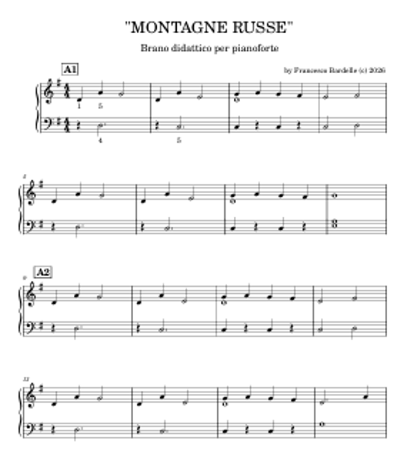 "MONTAGNE RUSSE" - Brano didattico per pianoforte (2 pagine, formato A4)