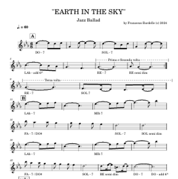 "EARTH IN THE SKY" - Brano in stile Jazz Combo (2 pagine, formato A4)