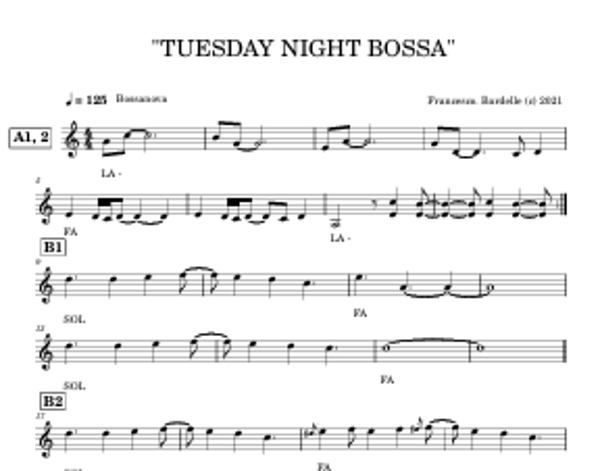 "TUESDAY NIGHT BOSSA" - Brano in stile Jazz Combo (2 pagine, formato A4)