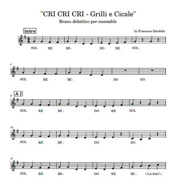 "CRI CRI CRI: Grilli, Cicale, Rane & Rospi" - brano didattico per ensemble (2 pagine, formato A4)
