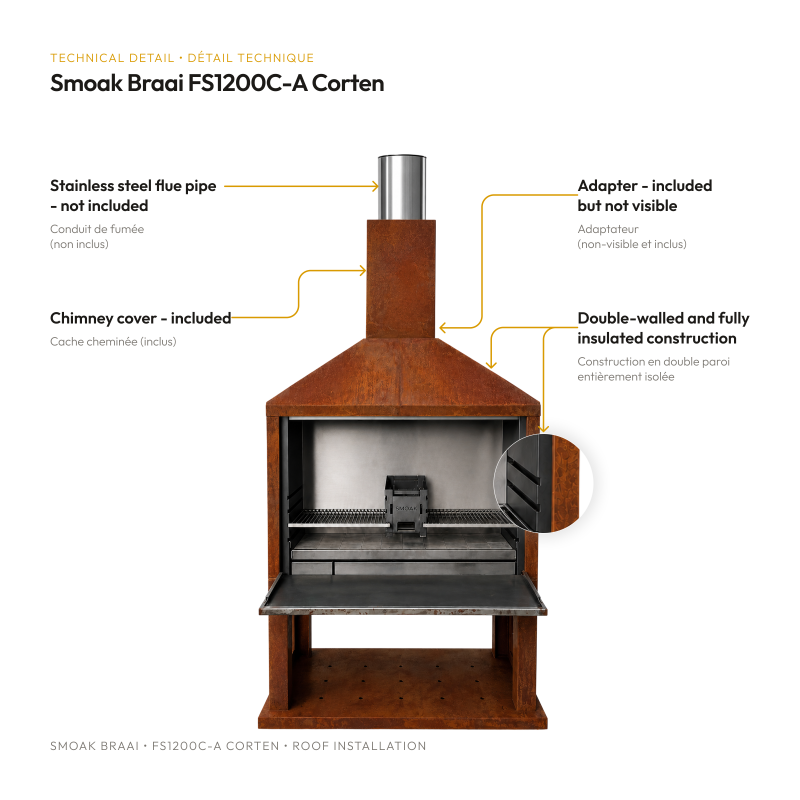 Croquis du barbecue Smoak Braai prêt à poser avec adaptateur