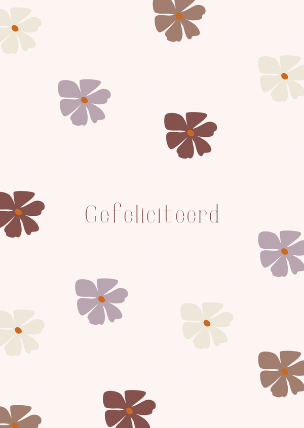 Kaart gefeliciteerd bloemen lila-beige-bruin