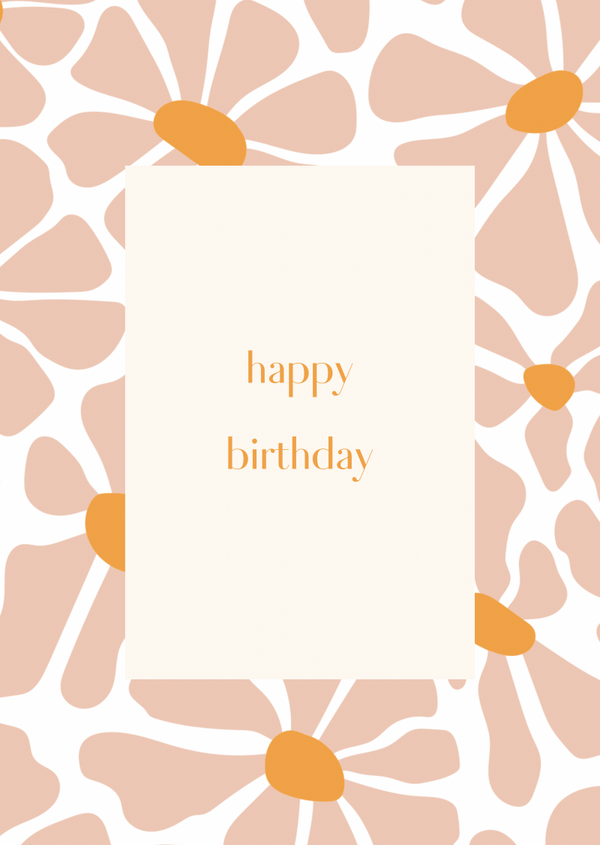 Kaart happy birthday bloemen oranje-roze