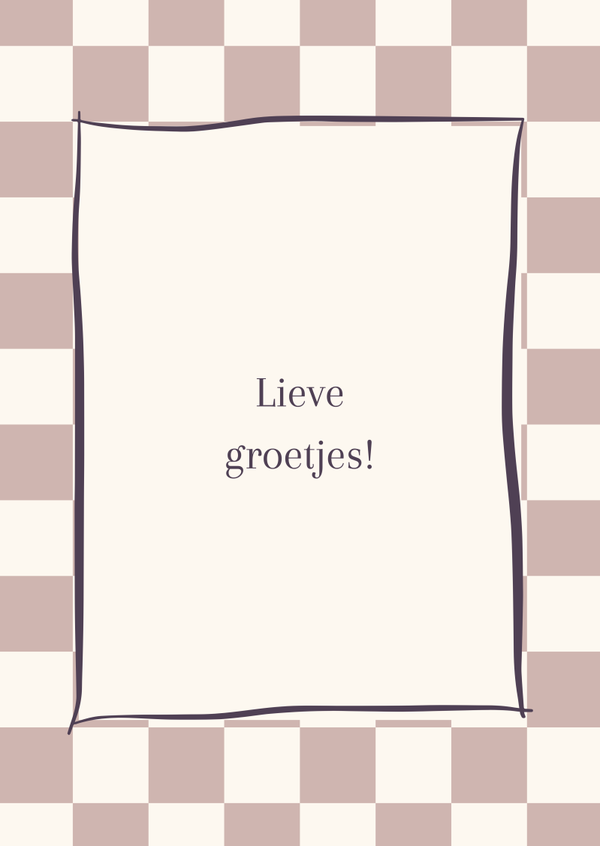 Kaart lieve groetjes lila ruit