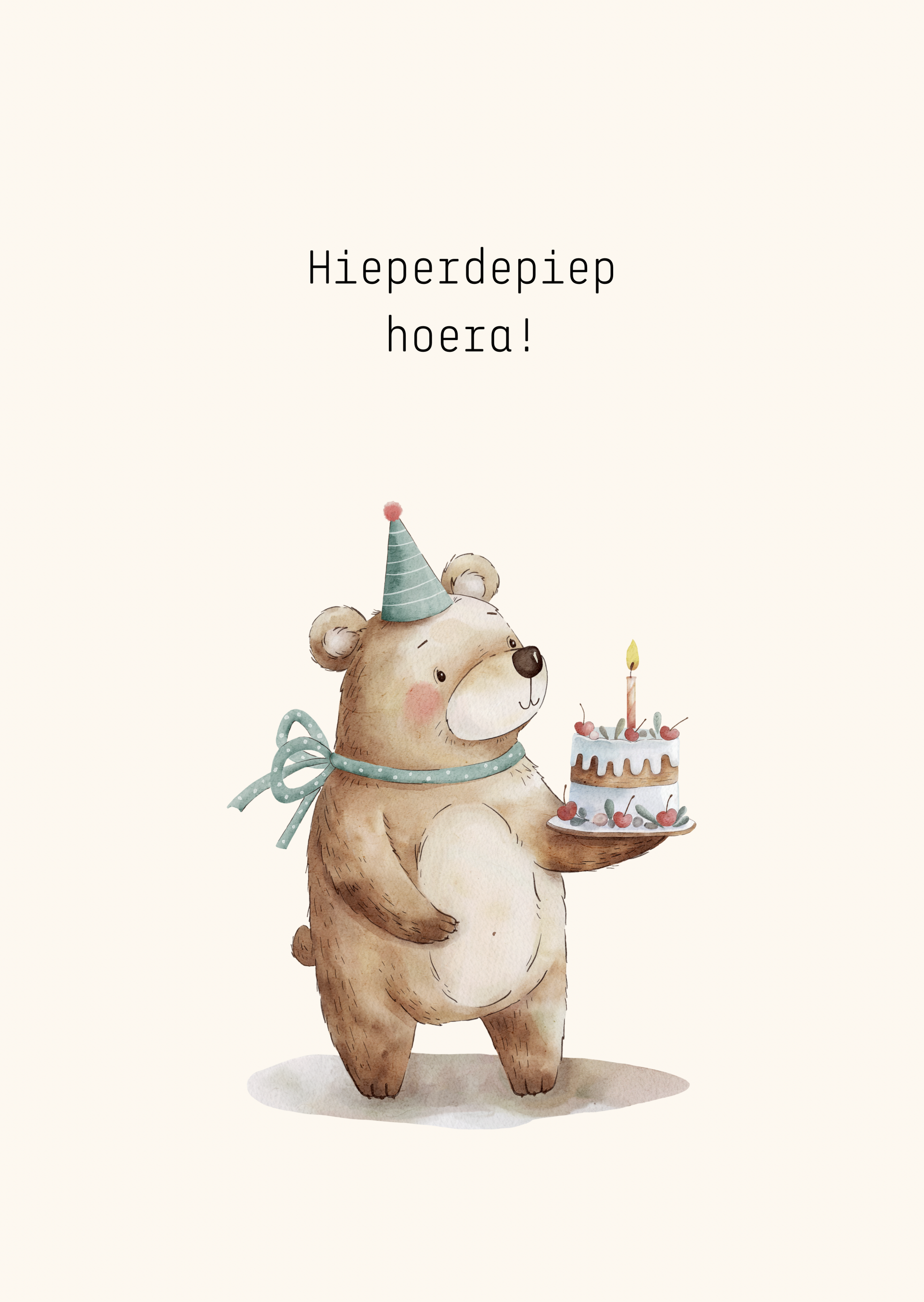 Kaart hieperdepiep hoera beer met taart