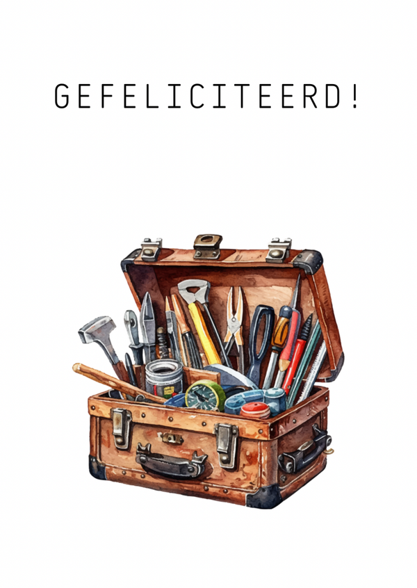 Kaart gefeliciteerd gereedschapskist