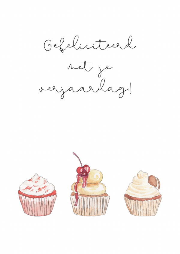 Kaart gefeliciteerd cupcakes