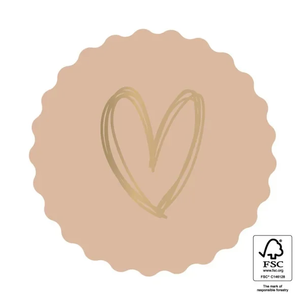 Stickers hartje goud-beige  - 5,5cm 6 stuks