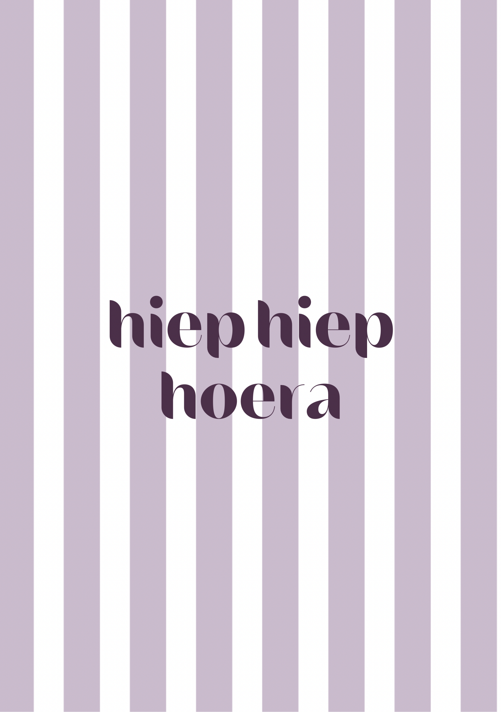 Mini kaart hiep hiep hoera lila strepen